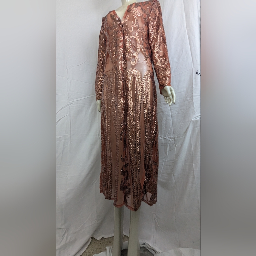 Southern Fried Chics NWT Copper Sequin Duster Medium - Picture 2 of 14